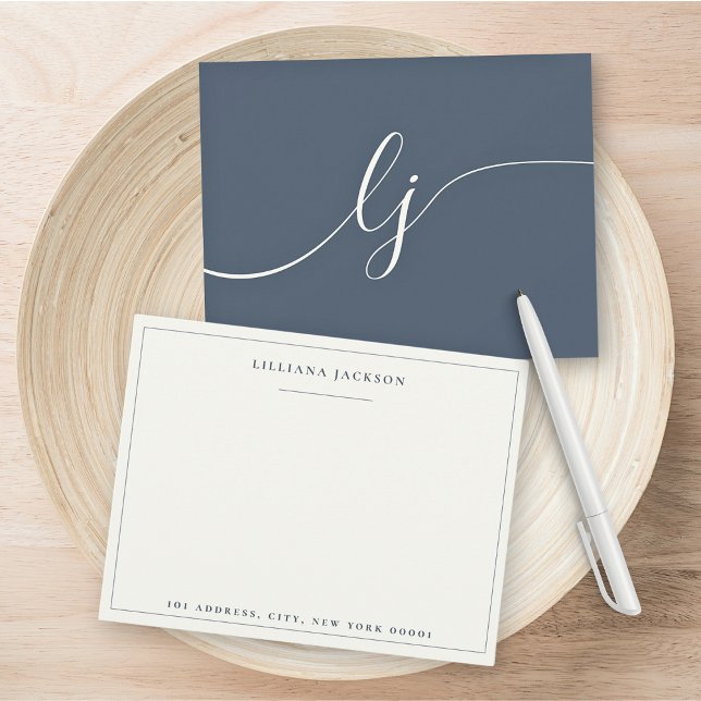 Enkel Personlig Stationery Navy & Ivory Anteckningskort (Skapare uppladdad)