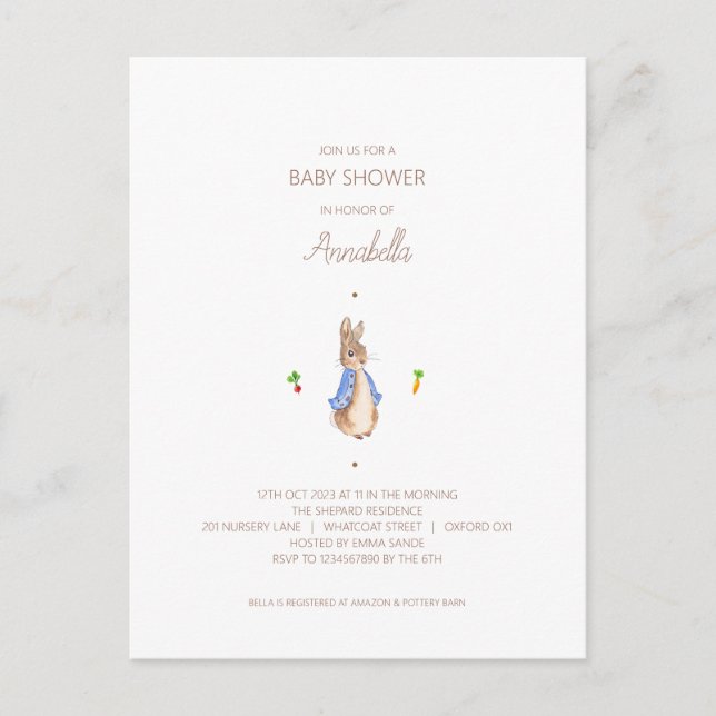 Enkel Peter the Rabbit Baby Shower Budget Inbjudan (Framsida)