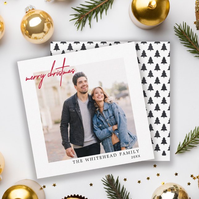 Enkel Photo Red God jul White Julkort (Skapare uppladdad)