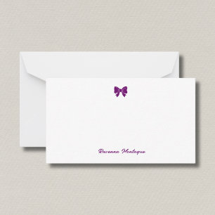 Enkel Plum Purple Chic Bow Handskriven Namn Anteckningskort