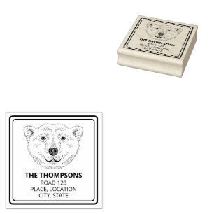 Enkel Polar Bear Head Line Art-skiss med text Stämpel