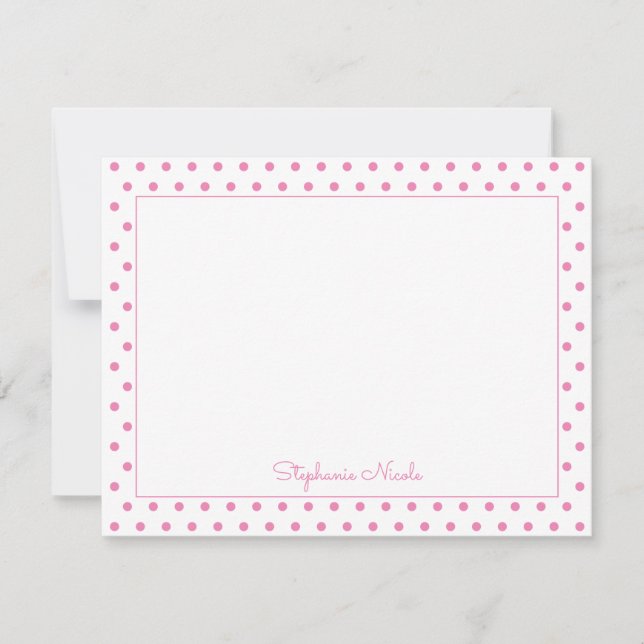 Enkel Polka Dot Rosa Personlig Thin Gräns Anteckningskort (Framsida)