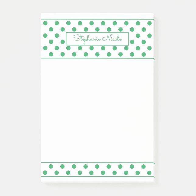 Enkel Polka-punktens Personlig Grönt Thin Gräns Post-it Block (Framsida)