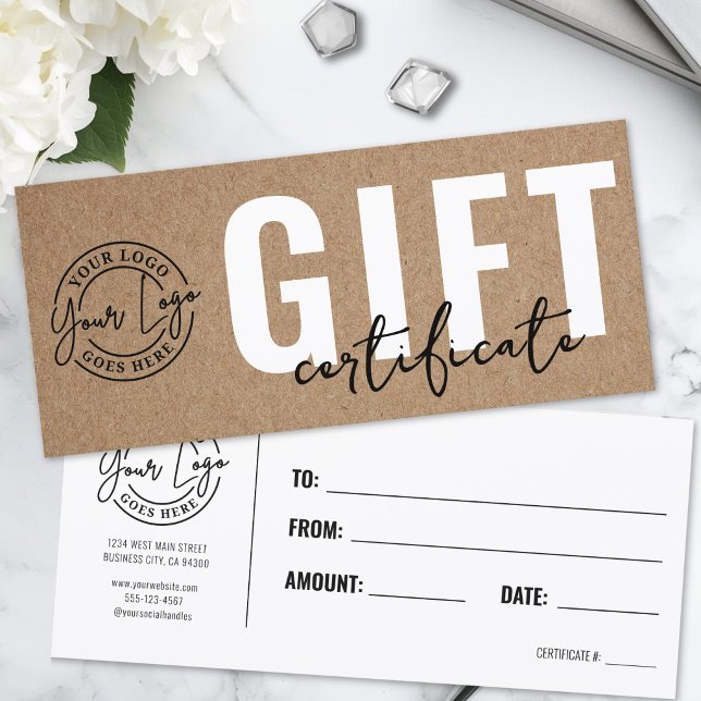 Enkel presentkortsmallrikning i kraftpapper (Logo Business Gift Certificate)