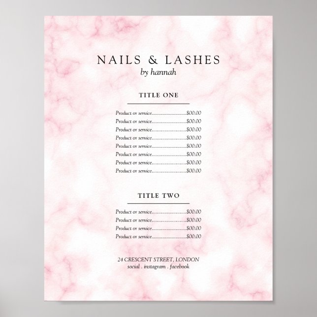 Enkel Pris meny Ro Guld Marble Poster (Framsidan)