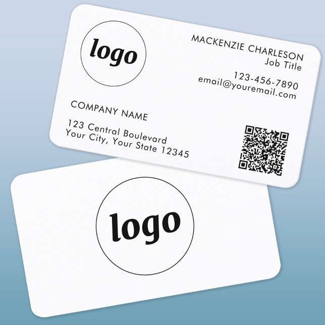 Enkel Professionell för Logotyp och text QR-kod Visitkort (Logo with QR code and custom text business card)