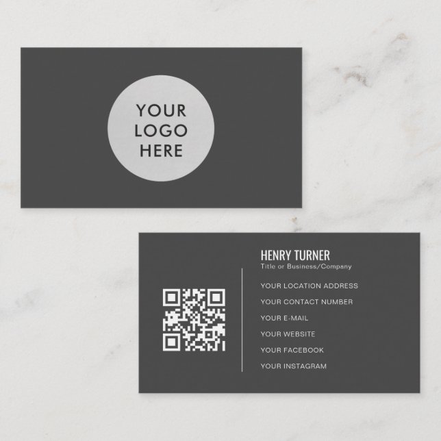 Enkel Professionell Grått Logotyp QR Code Company Visitkort (Fram/baksida)