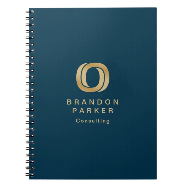 Enkel Professionell Guld Business Logotyp Navy Blu Anteckningsbok (Framsidan)