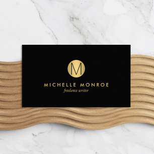 Enkel Professionell i Guld Circle Monogram Black Visitkort