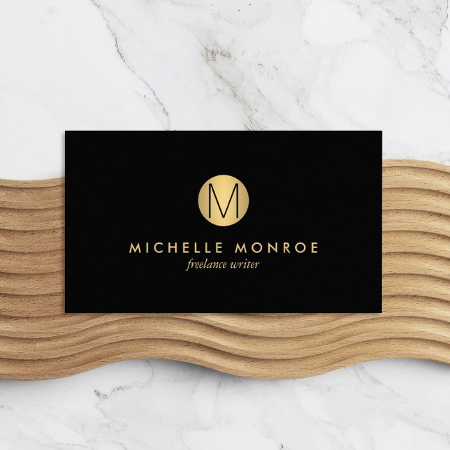 Enkel Professionell i Guld Circle Monogram Black Visitkort (Skapare uppladdad)
