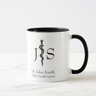 Enkel Professionell Medicinsk asclepius Black Whit Mugg