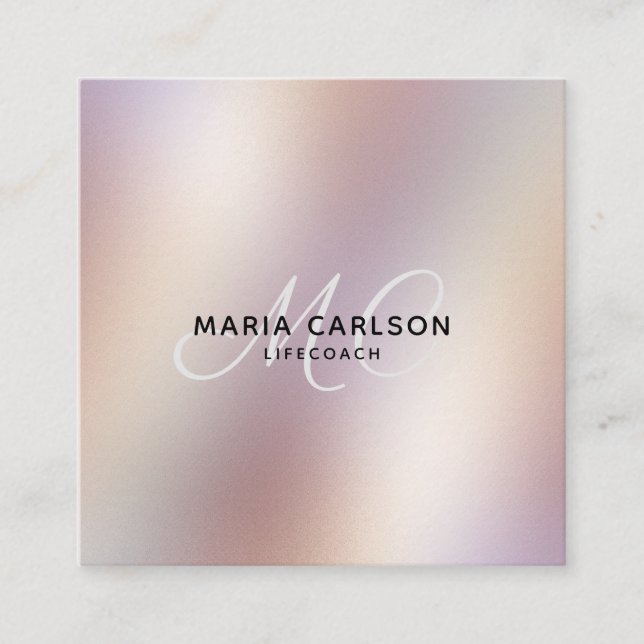 Enkel Professionell Monogram Hologram Metallic Fyrkantigt Visitkort (Framsida)