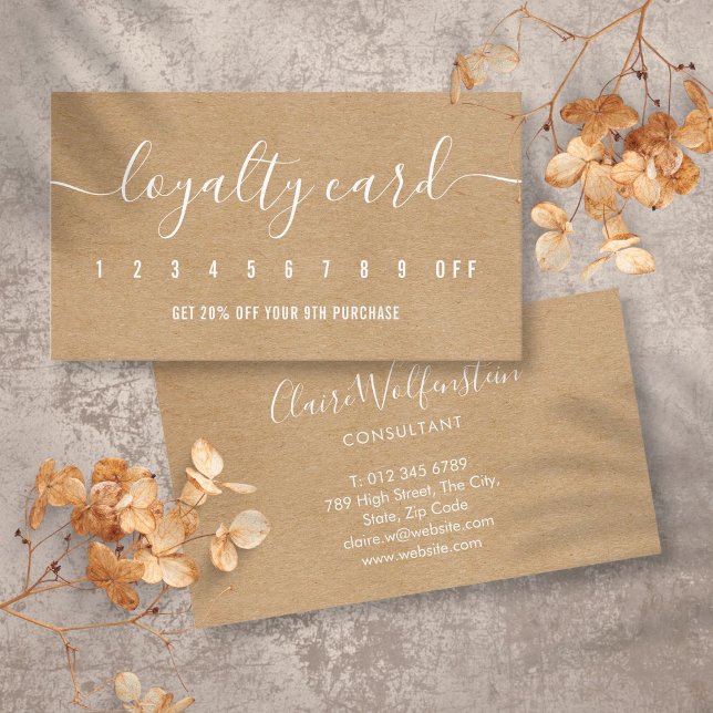 Enkel professionell rustik kraft elegant skrift lojalitetskort (Simple Professional Rustic Kraft Elegant Script Loyalty Card)