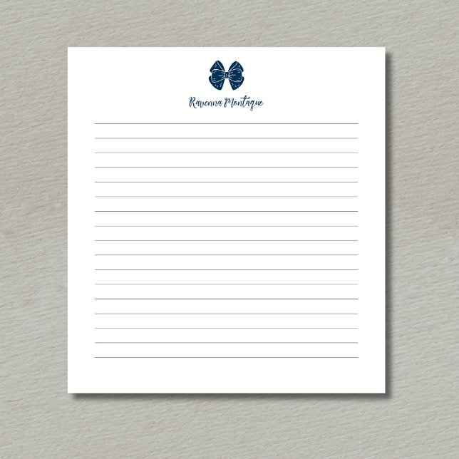 Enkel Prussian Blue Bow Script Anpassat Namn Linje Anteckningsblock (Skapare uppladdad)