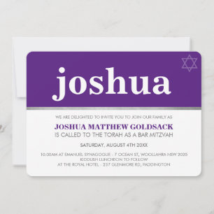 ENKEL PUB MITZVAH coola modern lila i namn-stjärna Inbjudningar