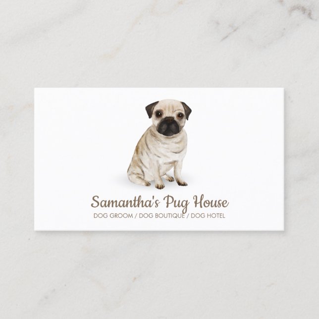 Enkel Pugs Hund Sittande Visitkort (Framsida)