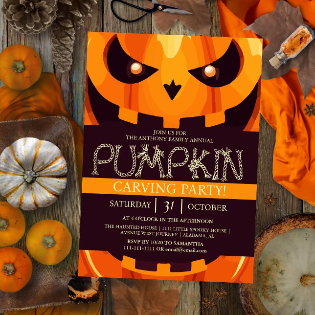 Enkel Pumpkin Carving Party Halloween Spooky Invi Inbjudningar (Skapare uppladdad)