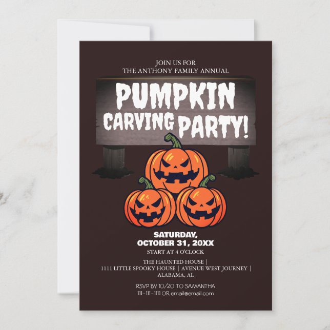Enkel Pumpkin Carving Party Halloween-talesman Inbjudningar (Framsida)