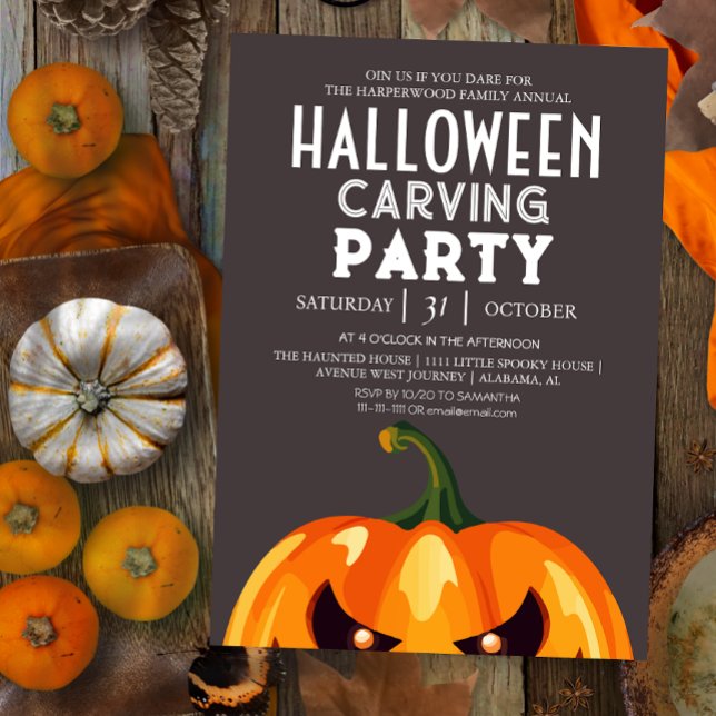 Enkel Pumpkin Carving Party Halloween-talesman Inbjudningar (Skapare uppladdad)