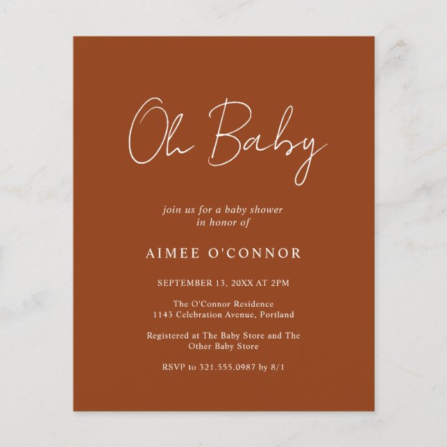 Enkel Pumpkin Fall Budget Baby Shower-inbjudan (Framsida)