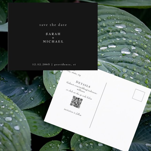 Enkel QR-kod Bröllop B/W Spara datum Vykort (Skapare uppladdad)