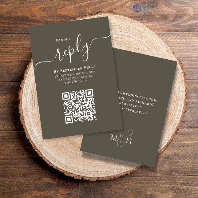 Enkel QR-kod för budget OSA Bröllop (Wedding RSVP response card with scannable QR Code. )