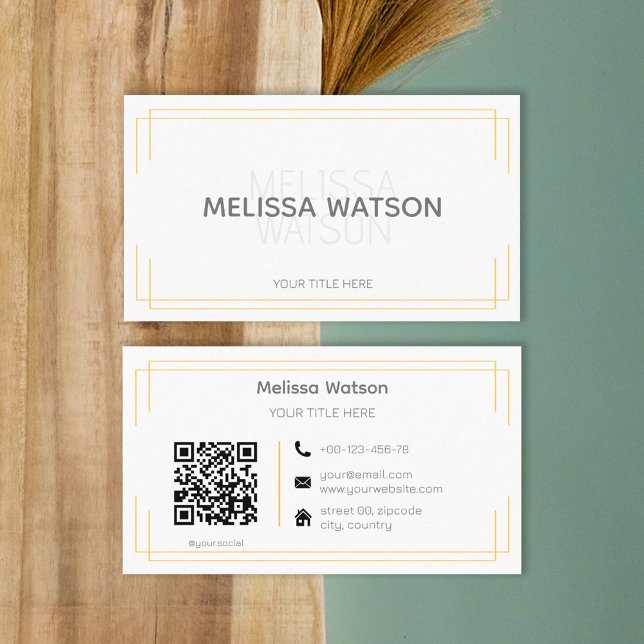Enkel QR-kod för grundläggande vit orange Visitkort (Skapare uppladdad)