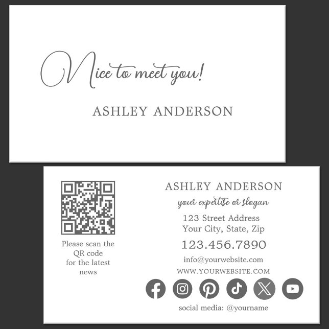 Enkel QR-kod för sociala medier i träkol Visitkort (Modern minimalist business card in a simple style in charcoal colors - QR code - social media)