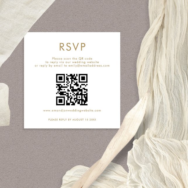 Enkel QR-kod Guld White Bröllop OSA Tilläggskort (Handy 2.5" square mini size RSVP enclosure with QR code)