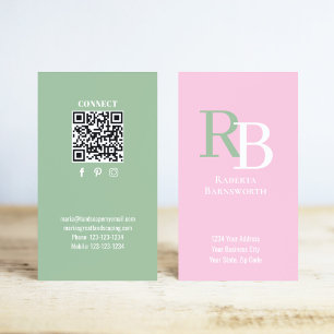 Enkel QR-kod med monogram Rosa Komma i kontakt m Visitkort
