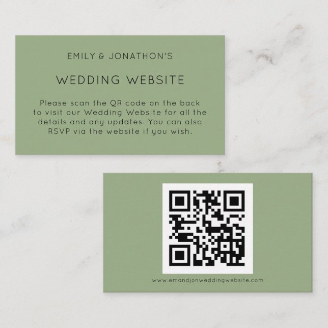 Enkel QR-kodsedel Grönt Bröllop webbplats Tilläggskort (Fram/baksida)