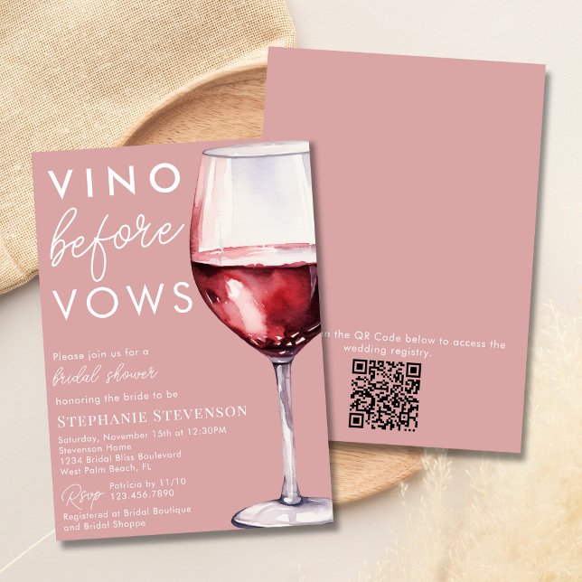 Enkel QR-Rosa Vino före Vows-Möhippa Inbjudningar (Skapare uppladdad)
