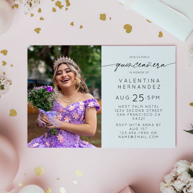 Enkel Quinceanera 15:e Födelsedagsfestens foto Inbjudningar (Skapare uppladdad)