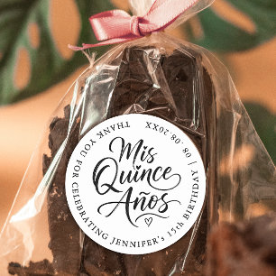 Enkel Quinceanera Svart Vit Kalligrafi Foto Runt Klistermärke