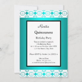 Enkel Quinceanera Teal White-födelsedagsfest Inbjudningar