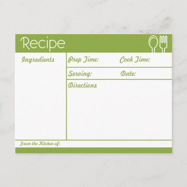 Enkel radlös Grönt, recept Vykort (Framsida)