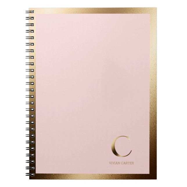 Enkel ram för Guld Monogram | Rosa Anteckningsbok (Framsidan)