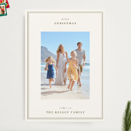 Enkel Ramar Moss-Grönt på Beige Fotojul Julkort