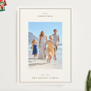 Enkel Ramar Moss-Grönt på Beige Fotojul Julkort