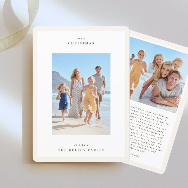 Enkel Ramar Moss-Grönt på Beige Fotojul Julkort (Skapare uppladdad)