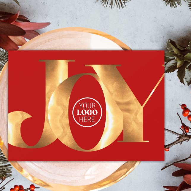 Enkel Red & Guld Joy Business Logotyp Glad helg Julkort (Front)