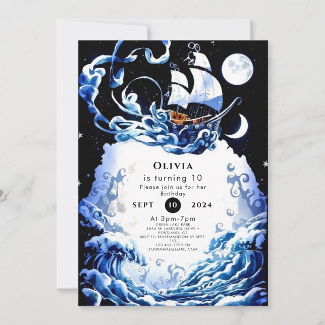 Enkel redigerbar födelsedag i Äventyr Pirat Inbjudningar (Framsida)