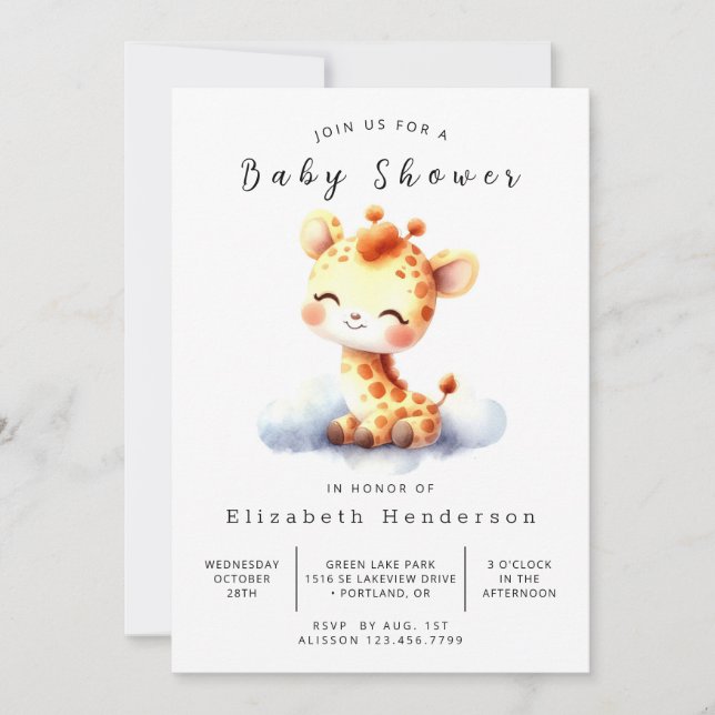 Enkel redigerbar Giraffe Baby Shower Inbjudningar (Framsida)