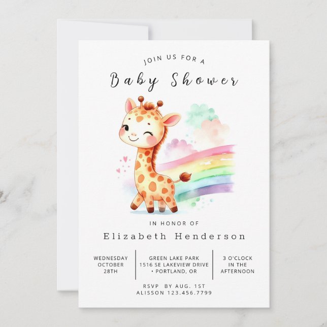 Enkel redigerbar Giraffe Baby Shower Inbjudningar (Framsida)