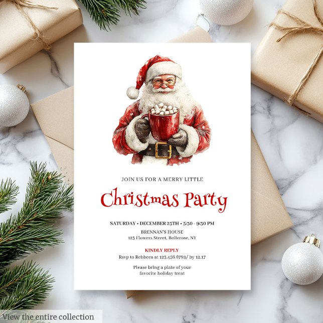 Enkel redigerbar julkort för kontoret med Tomte Inbjudningar (Cozy Santa Red Green Christmas Party Invitation

)