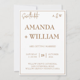 enkel redigerbar modern Löv Monogram spara datumet Inbjudningar