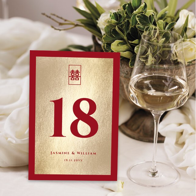 Enkel rektangel Dubbla Xi Golden China Bröllop Bordsnummer (Skapare uppladdad)