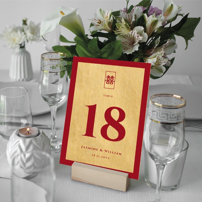Enkel rektangel Dubbla Xi Golden China Bröllop Bordsnummer (Skapare uppladdad)
