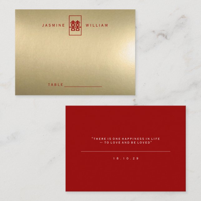 Enkel rektangulär Dubbla lycka i kinesiska Bröllop Placeringskort (Fram/baksida)