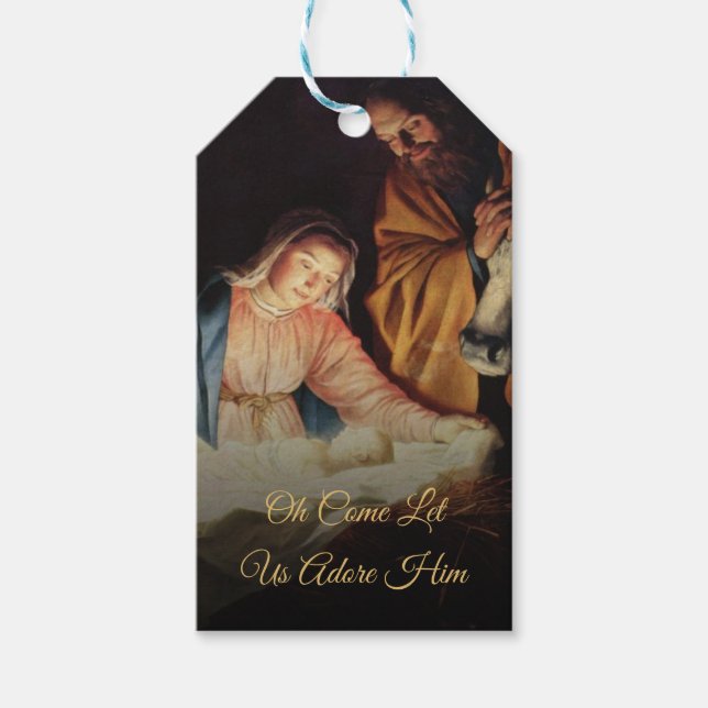 Enkel Religiösa i Guld-skript - jultomhet Presentetikett (Framsidan)